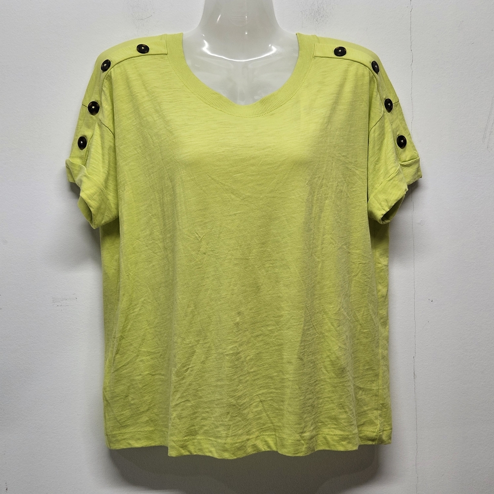 Loft Button-Shoulder Short Sleeve Top Size Small Casual Relaxed Fit Cotton Boxy